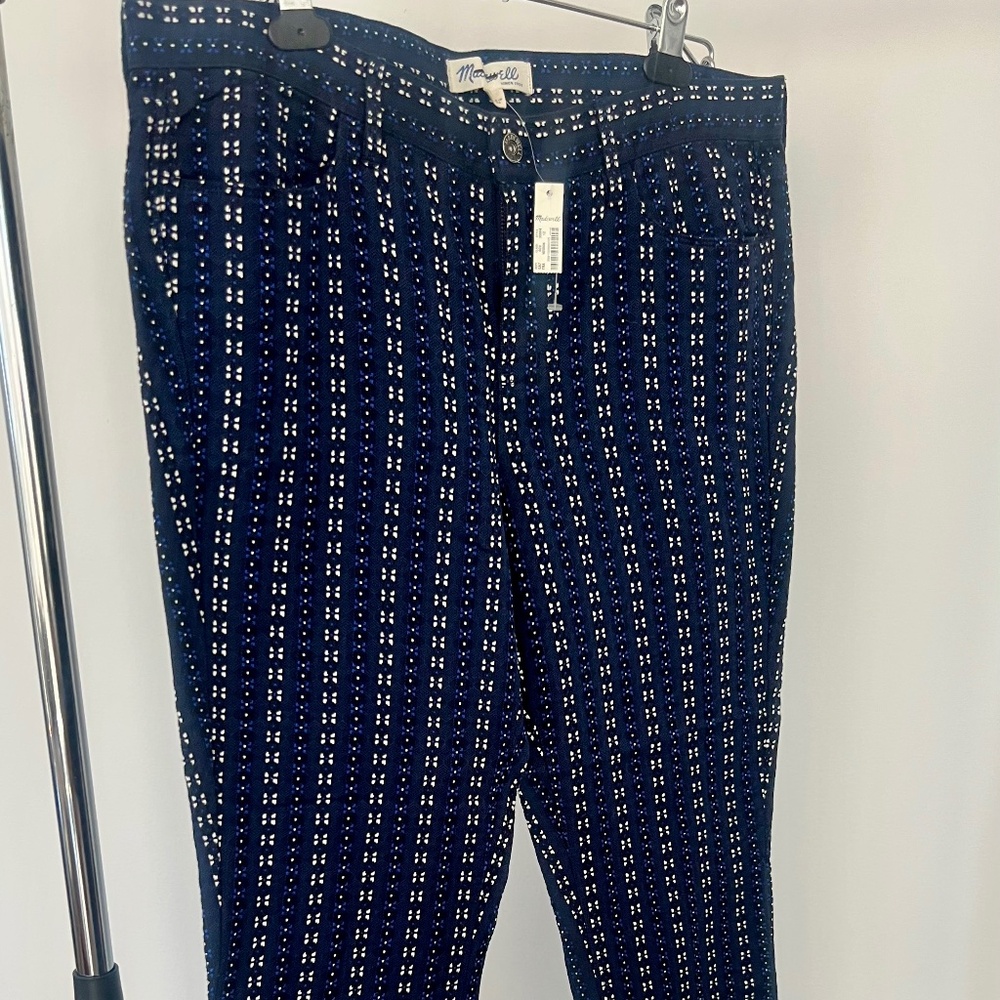 Brand New Madewell Size 10 Embroidered Straight Pants blue and white - Picture 3 of 6